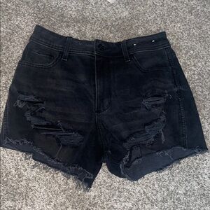Black Distressed Denim Shorts